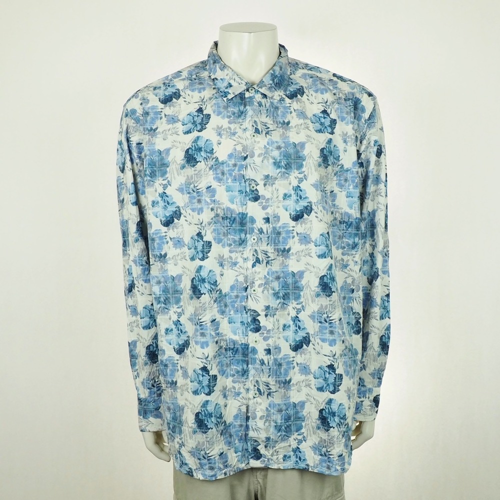Tommy Bahama Button Down Shirt Mens 3XL XXXL White Floral Cotton Silk Hawaiian